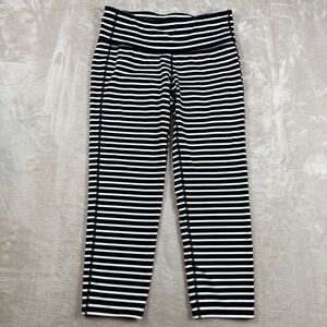Athleta Black White Striped Capri Leggings Size S Cropped Workout Pants